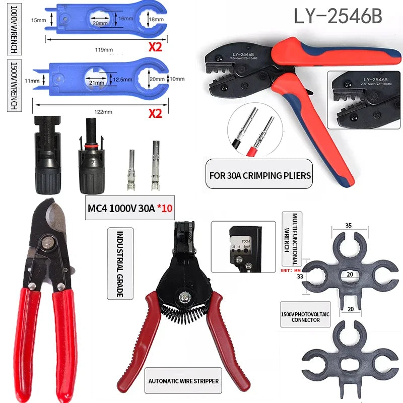Solar Crimping PV kit for AWG14-10.2.5/4/6m m m ², solar connector, cable cutter, passport key, all in 1 Oxfor bag