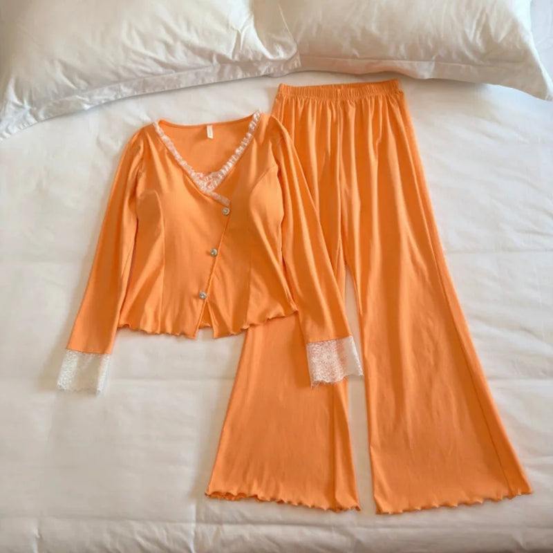 2 Piece Set Night Wear Female 2026 Spring Autumn Long Sleeve Sleeping Wear for Woman Sleepwear Pyjamas Pijama Soft Pajama Sets