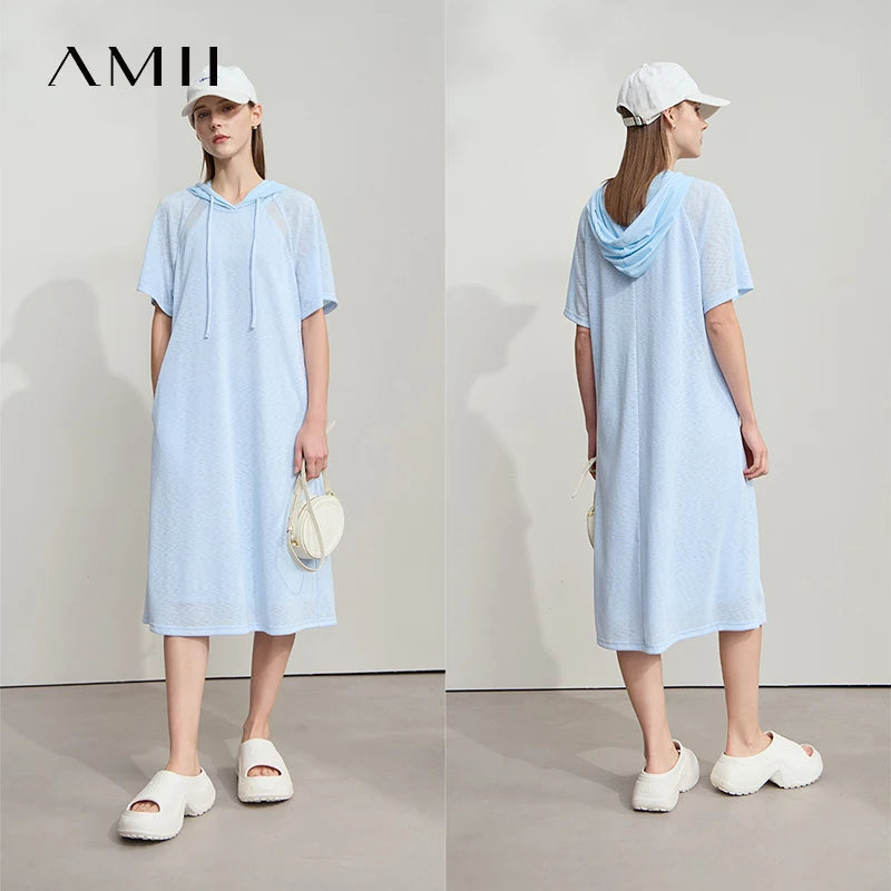 រ៉ូប Amii Minimalism សម្រាប់នារី រដូវក្តៅ ឆ្នាំ២០២៥ រ៉ូបការិយាល័យថ្មី ពណ៌សុទ្ធ ស្បៃក្រណាត់ ធម្មតា រលុង ស្រាល ស្រួលពាក់ 12542194