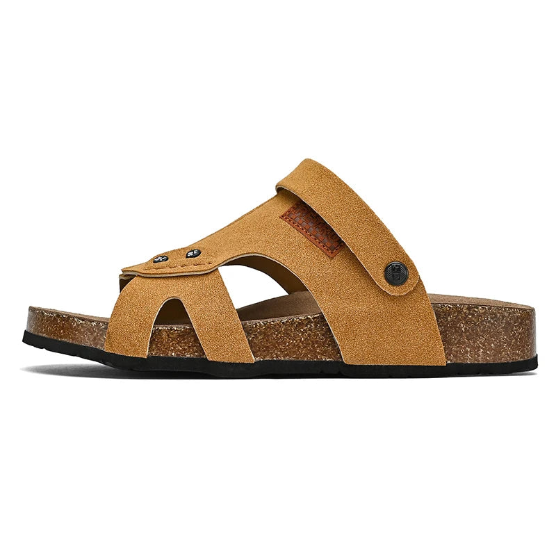 Summer Mens Retro Cork Slippers Sandals Men Suede Leather Sandals Brown Black Comfortable Dropshipping