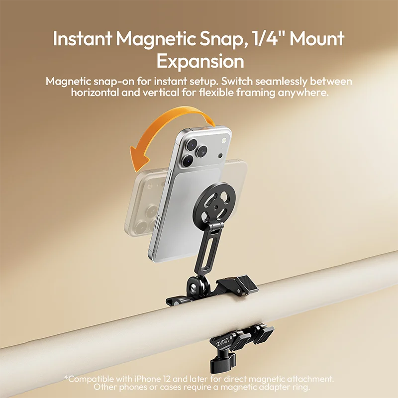 ឈុតម៉ោនម៉ាញេទិក Ulanzi EA03 Super Clamp សម្រាប់កាមេរ៉ា ទូរស័ព្ទ ម៉ូនីទ័រ ម៉ោនជើងកាមេរ៉ា ដៃវេទមន្ត ជាមួយវីសក្បាលបាល់ 360° 1/4" ពីរ