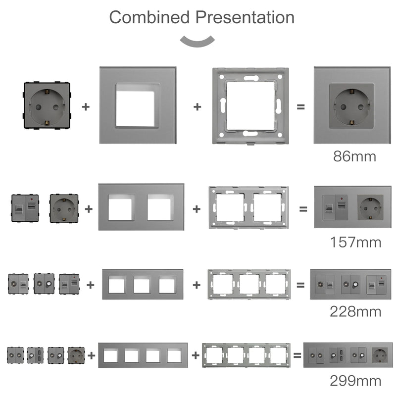BSEED 1/2/3Gang Mechanical Button Switch Light Switch Function Part Crystal Glass Frame EU Wall Socket DIY Part Free Combination