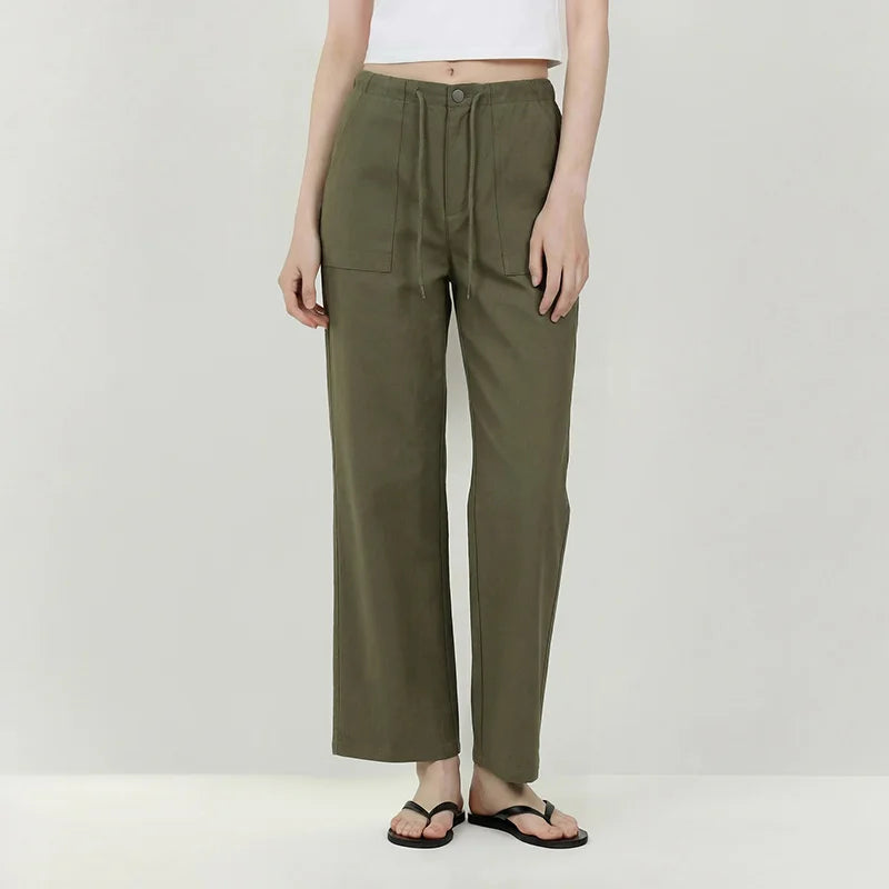Semir Trendy Pants Women 2026 Spring Black Drawstring Wide Leg Slouchy Casual Comfortable Daily Wear Long Trousers