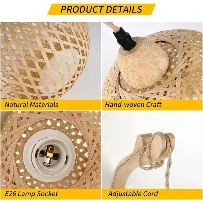 JOYINLED Bamboo Lantern Wall Lamp Natural Rattan E27 Chandeliers Room Decor Lampshades Wall Light Fixtures Home Decoration