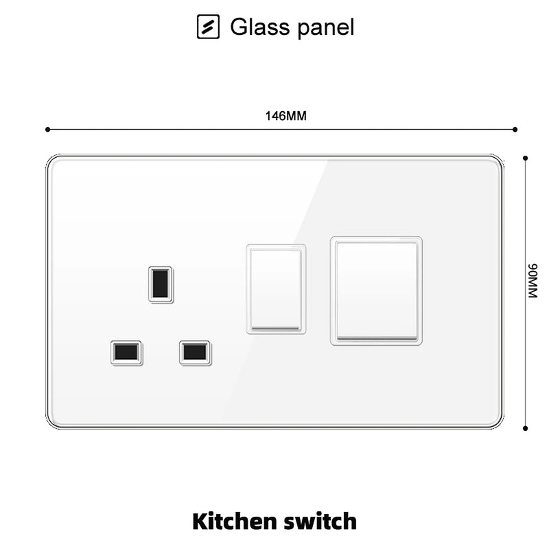 White Tempered Glass 2Way Wall Light Switch, UK Wall 18W Type-C Fast Charging USB Socket, Universal Electrical Outlet Plug 220V