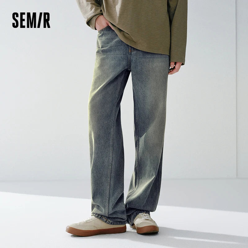 Semir Classic Jeans Men 2026 Spring Stretch Loose Straight Leg Vintage Washed Casual Versatile Fashion Long Trousers