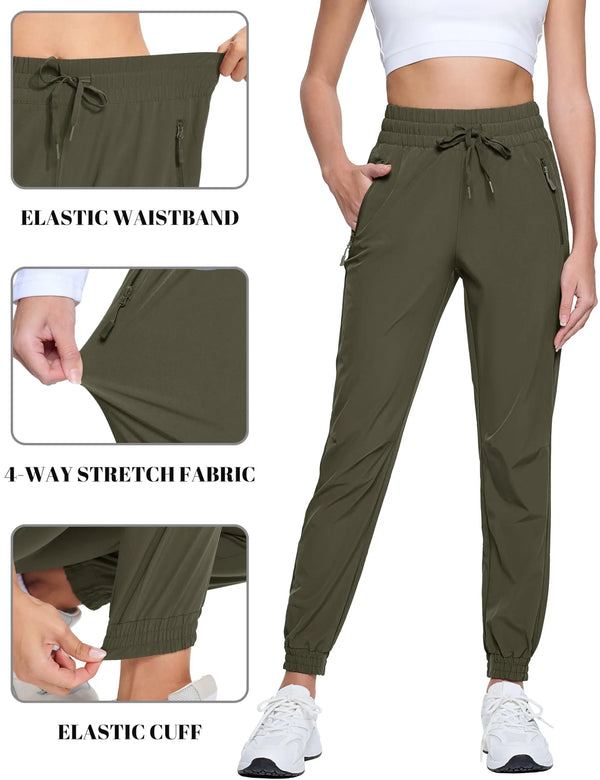 TACVASEN Women's  Waterproof Quick Dry Hiking Pants Lightweight Stretch Joggers With Pockets Outdoor Travel Summer Athletic Pant