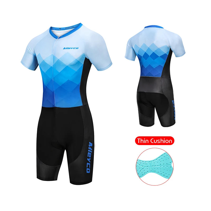 MIEYCO Men's Short Sleeve Triathlon Suit Quick Dry Breathable Padded Skinsuit Cycling Running Racing One Piece Sportswear