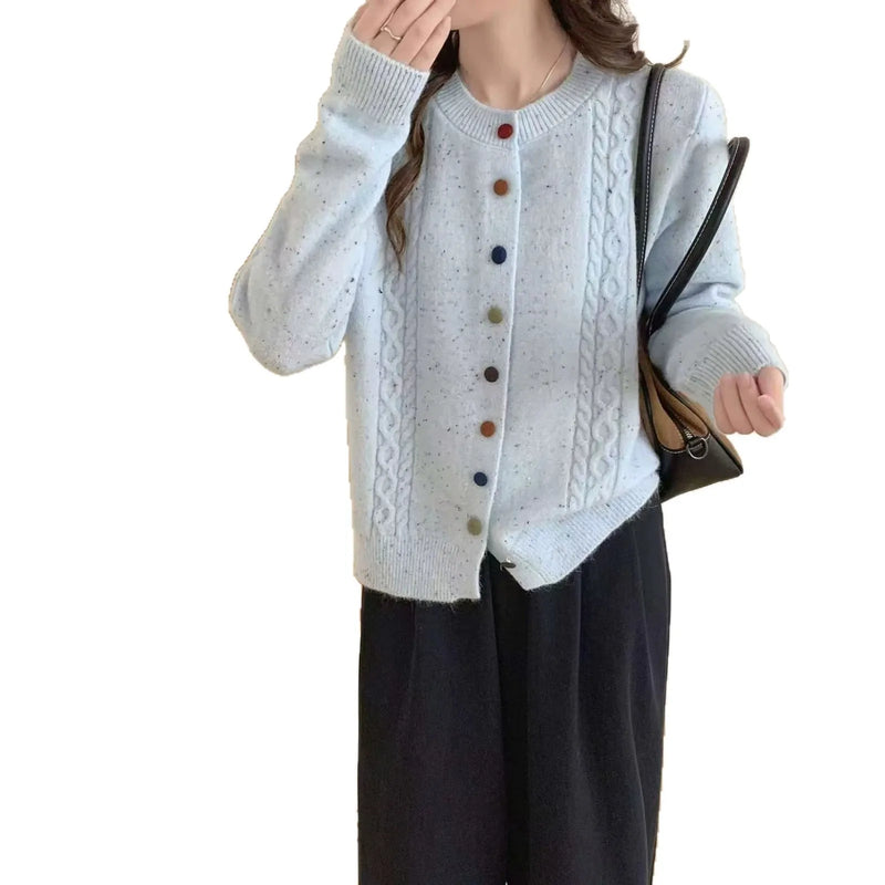 European Button Knitted Cardigan Women's Loose Lazy Style Single-breasted Long-sleeved Sweater Jacket Slim Top Female Knitwear