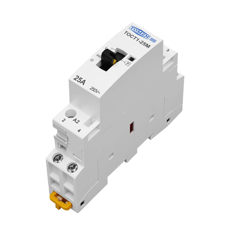 TOCT1 2P 25A 220V/230V 50/60HZ Din Rail Household AC Modular Contactor with Manual Control Switch 2NO or 1NO 1NC or 2NC