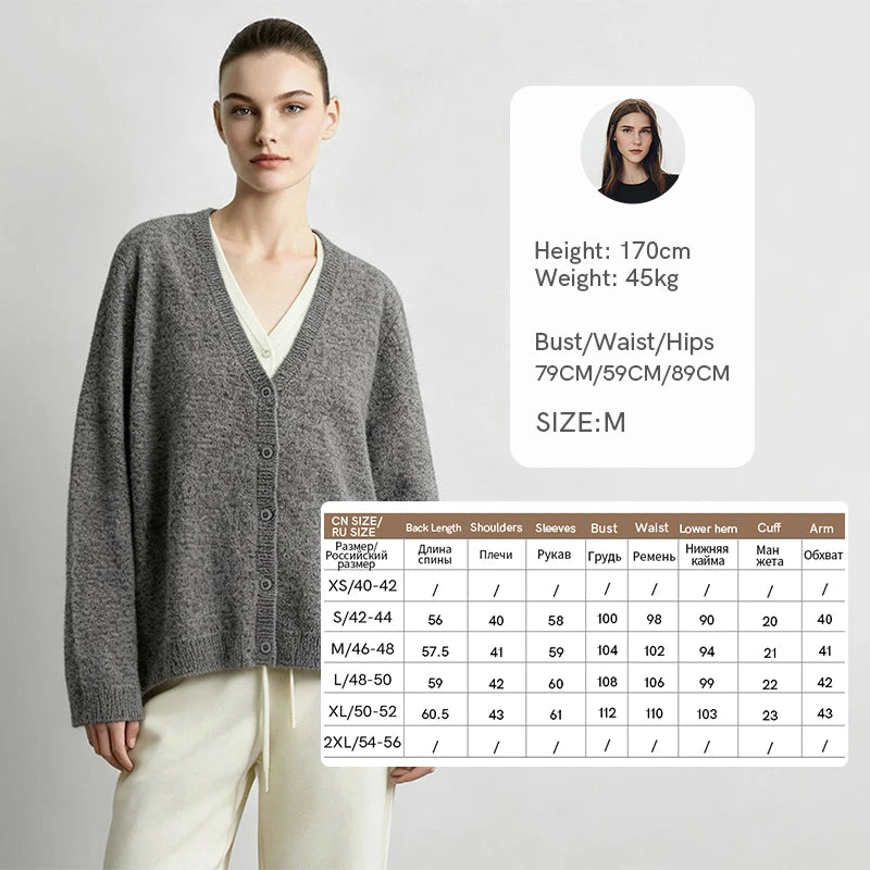 Amii Women's V-Neck Faux Layered Knit Cardigan Oversized Long Sleeve Minimalist Casual Top 2026 Autumn Cardigans 12643111