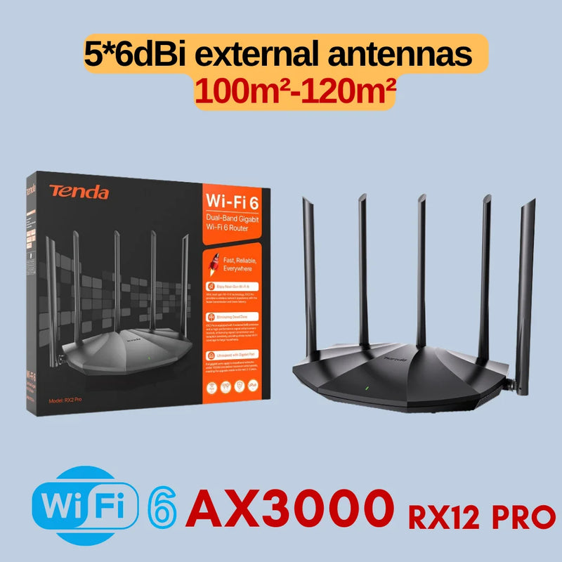 រ៉ោតទ័រ Wifi Tenda AX1500/AX3000 Wifi 6 Mesh WIFI Gigabit 2.4G 5GHz Dual-Band RX12 PRO WIFI6 ឧបករណ៍ពង្រីកសញ្ញាឥតខ្សែ WiFi Repeater