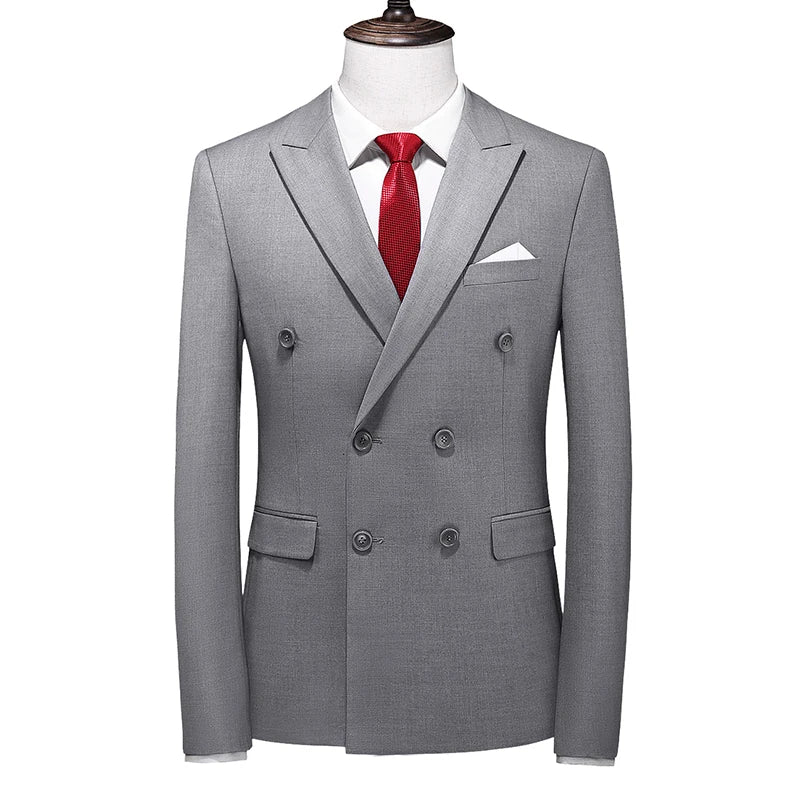 Men's Blue Long-sleeved Suit Jacket, Double-breasted Business Coat, Asian Size Slim fit Blazer,Available in Green,Red,Black,Gray