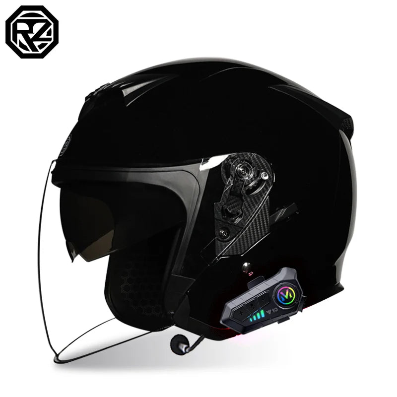DOT approves four season dual lens electric motorcycle helmet Capacity De Moto men's and women's Bluetooth half helmet