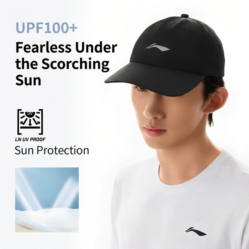 មួកបេស្បលរត់ Li-Ning Unisex ការពារកាំរស្មីយូវី [UPF 50+] 100%Polyester 56-60cm មួក LiNing មានខ្យល់ចេញចូល AMYW111
