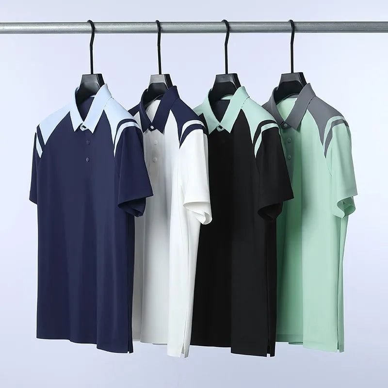 Men's Outdoor Sports Polo Shirt, 175g Quick Dry UV Protection UPF 50+ Anti-bacterial, Color Block Short Sleeve Golf T-shirt