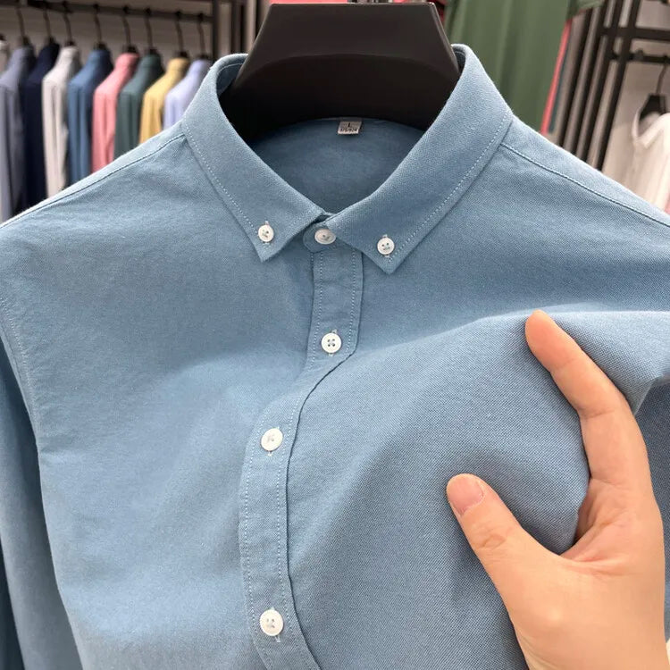High-quality men's long-sleeve shirt made of 100% cotton, breathable, sweat-wicking, suitable for business or casual wear.M-4XL
