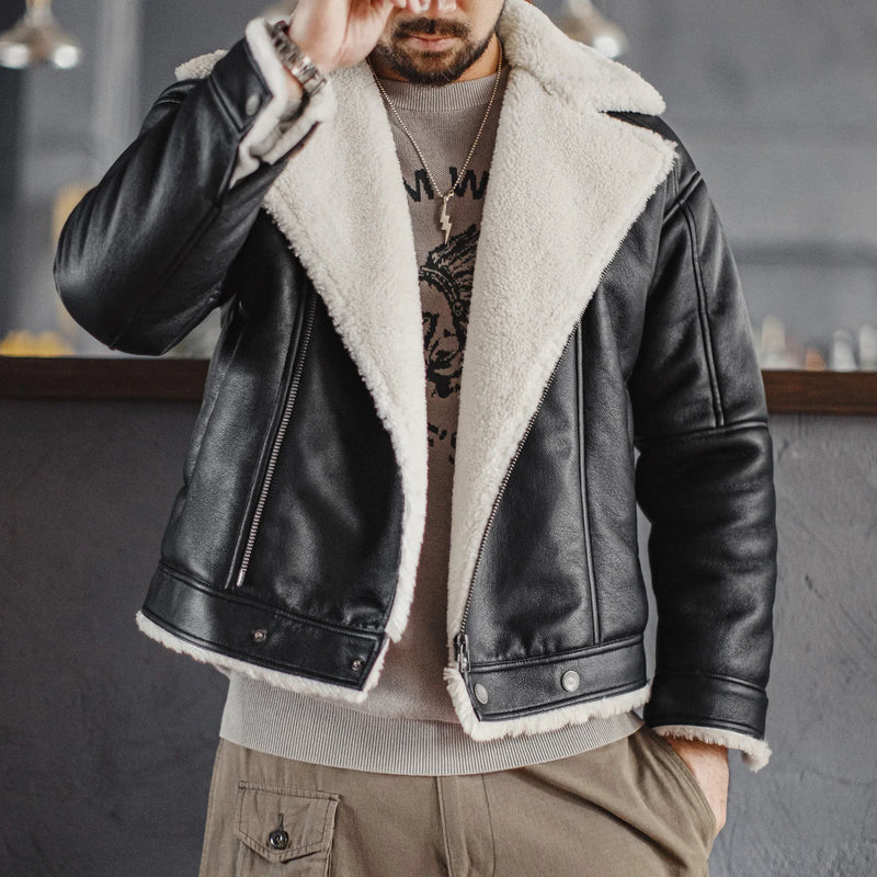 Maden Men’s G1 Flight Jacket Winter Thick Warm Sherpa Lined Motorcycle Coat Casual Outerwear