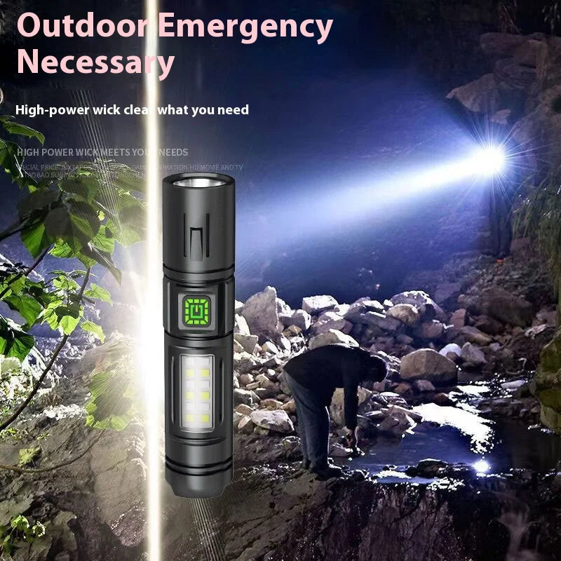 ESMARTER ពិល LED ភ្លឺខ្លាំង ចល័តបាន ពិលអាចសាកបាន ភ្លើងការងារ ភ្លើងបោះតង់ក្រៅផ្ទះ ជាមួយភ្លើងចំហៀង COB