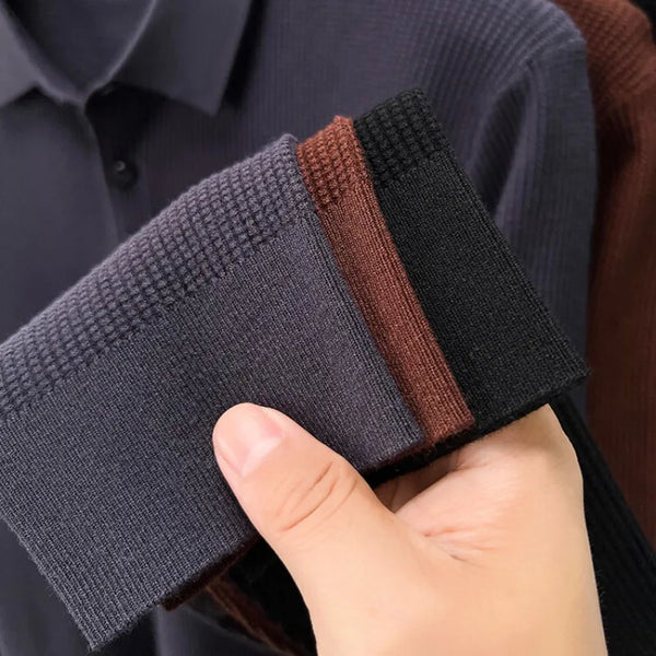 Men's Thin Knit Short Sleeve Polo Shirt, Rayon Blend Fabric, Soft Touch, Business Casual Style, Dark Brown, Slim Fit Top