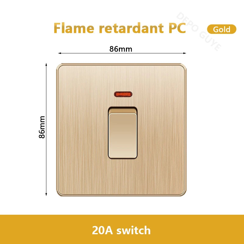 Gold Universal 3/5Pin Plastic Power Socket,UK Wall Outlet With 2.1A Dual USB Port,220V Electrical 2way Switch TV Computer CAT6