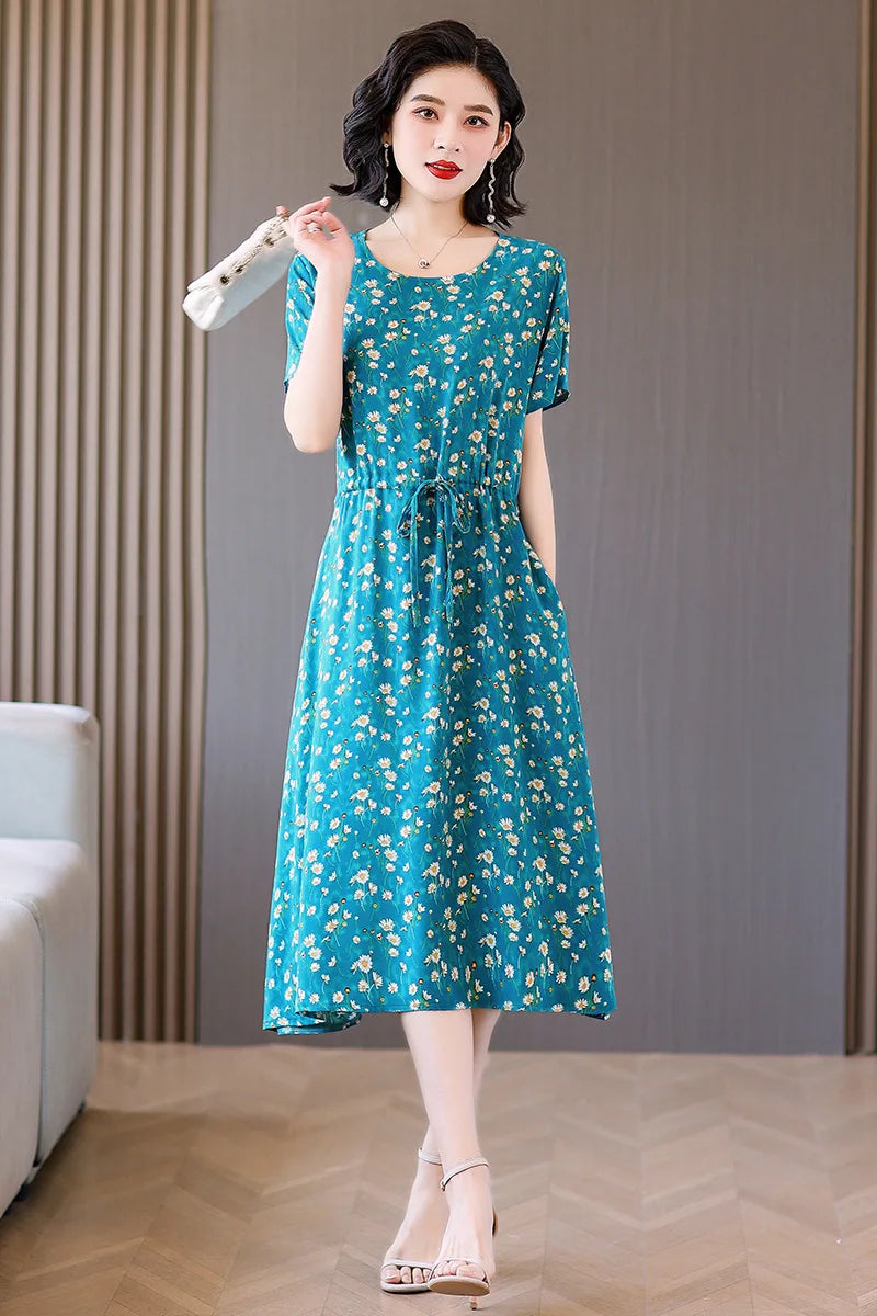 អាវទ្រនាប់សម្រាប់នារី XL-6XL អាវទ្រនាប់រដូវក្តៅដៃខ្លី បោះពុម្ពលើក្រណាត់កប្បាស សម្រាប់ម្តាយវ័យកណ្តាល