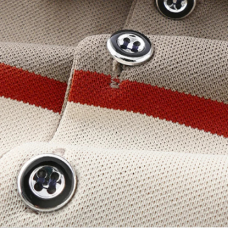 High Quality Man Short-Sleeved Polo Shirt Lapel Button Stripe Letter Print British Style Summer New T-Shirt Business Men's Wear