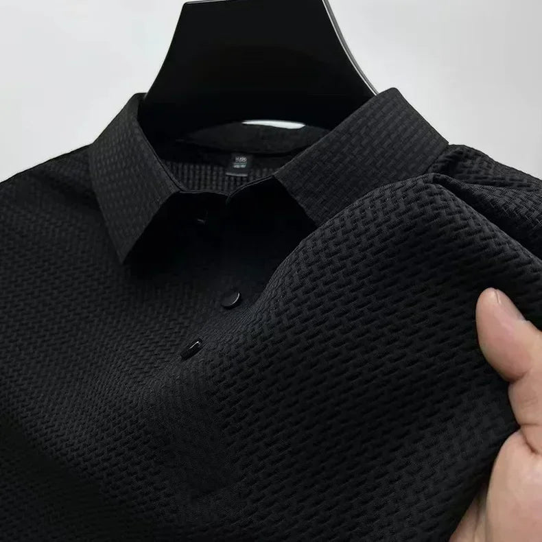 【High-quality】Asian Sizes Summer New Men's Lop-up Hollow Short-sleeved Polo Shirt Ice Silk Business Casual Sweat-absorbing Top