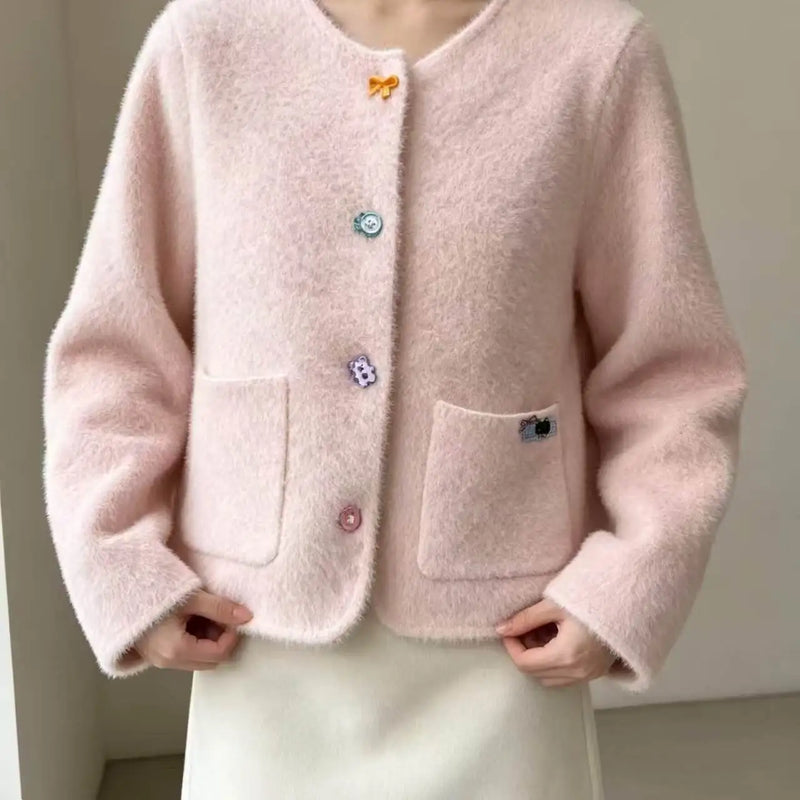 2026 Autumn Winter New Small Fragrant Buckle French Top Knitted Cardigan Sweater Candy Color Coat Women Slim Jackets Casacos