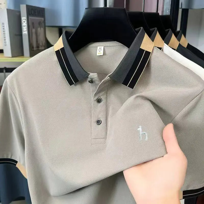 Luxury Quality Man Short-Sleeved Polo Shirt Lapel Button Color Blocking Printing New Golf T-Shirt Business Casual Men's Clothing