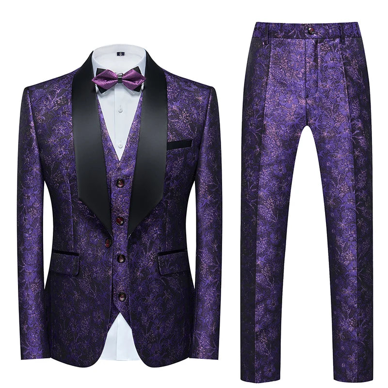 2026 New Men's Purple Suit 3-Piece, Wedding Party Dress Jacket and Vest with Trousers, Asian Size Slim-Fit Sets. M-6XL