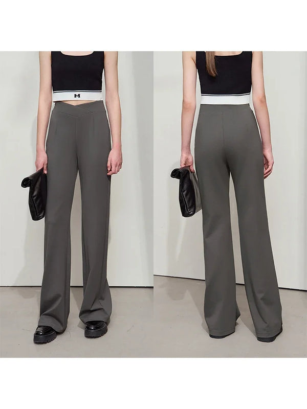 AMII Minimalist Flared Pants Women 2026 Autumn New Solid Slightly Elastic Roman Cloth V-shaped Waist Head Slim Pants 12521030