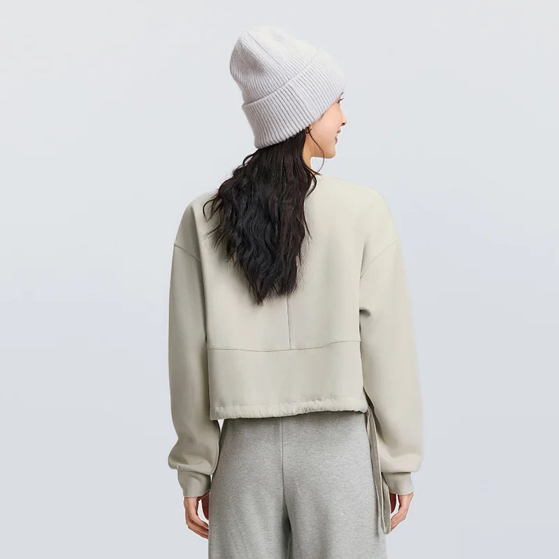 Semir Trendy Hoodie Women Spring Short Crew Neck Loose Letter Drawstring Casual Ins Fashion Minimalist Stylish Top