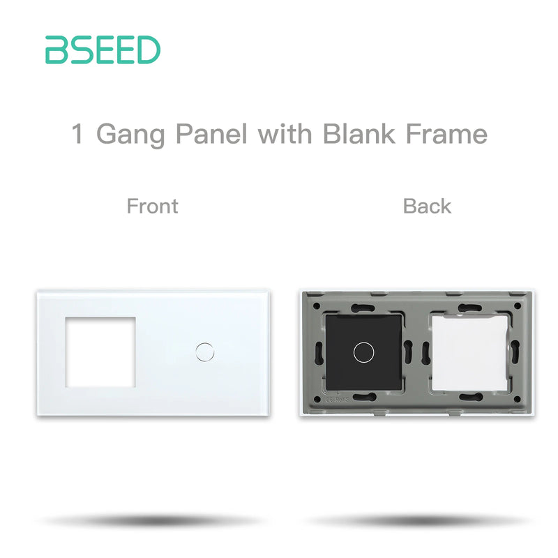 BSEED  M1 Series Frame Plus 1/2/3Gang Glass Panel For Touch Switch Wall Socket With Metal Plate White Black Golden 157mm