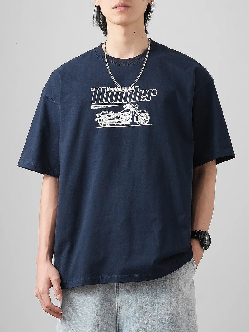 DUKEEN Vintage Motorcycles Printed Men's T Shirts 100% Cotton Summer 320G Heavyweight High Quality Short Sleeve Graphic Tops