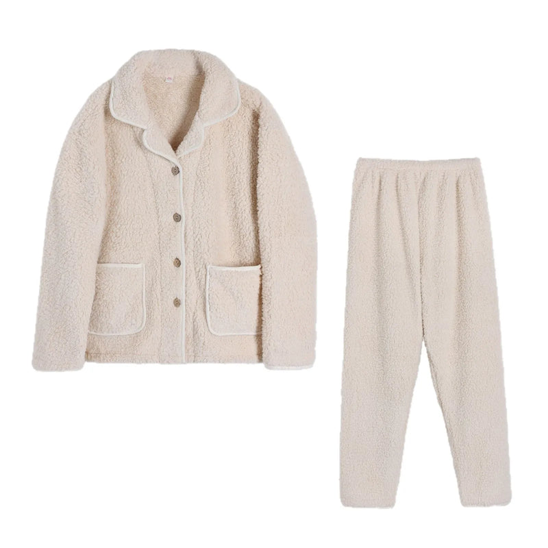 Pyjamas Femme Hiver Coral Fleece Warm Sleepwear Set New Thick Flannel Home Clothes For Women Hot Winter Pajamas Suit Female