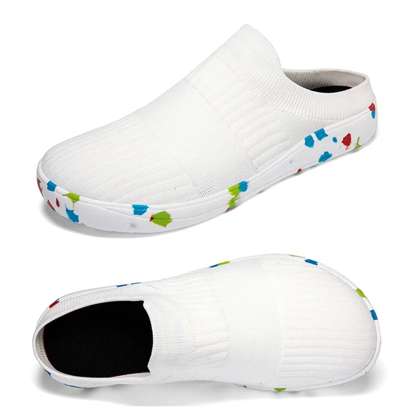 Summer Breathable Wide Foot Half Shoes Men Slip On Casual Wide Toes Shoes Half Slippers White Black Big Size 47 48