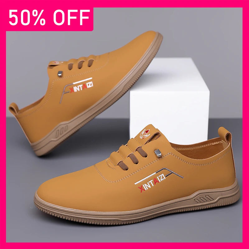 Men Sports Shoes High-quality Leather Wear-resistant Daily Commuting Casual Shoes Breathable Comfort Soft Soled Walking Shoes