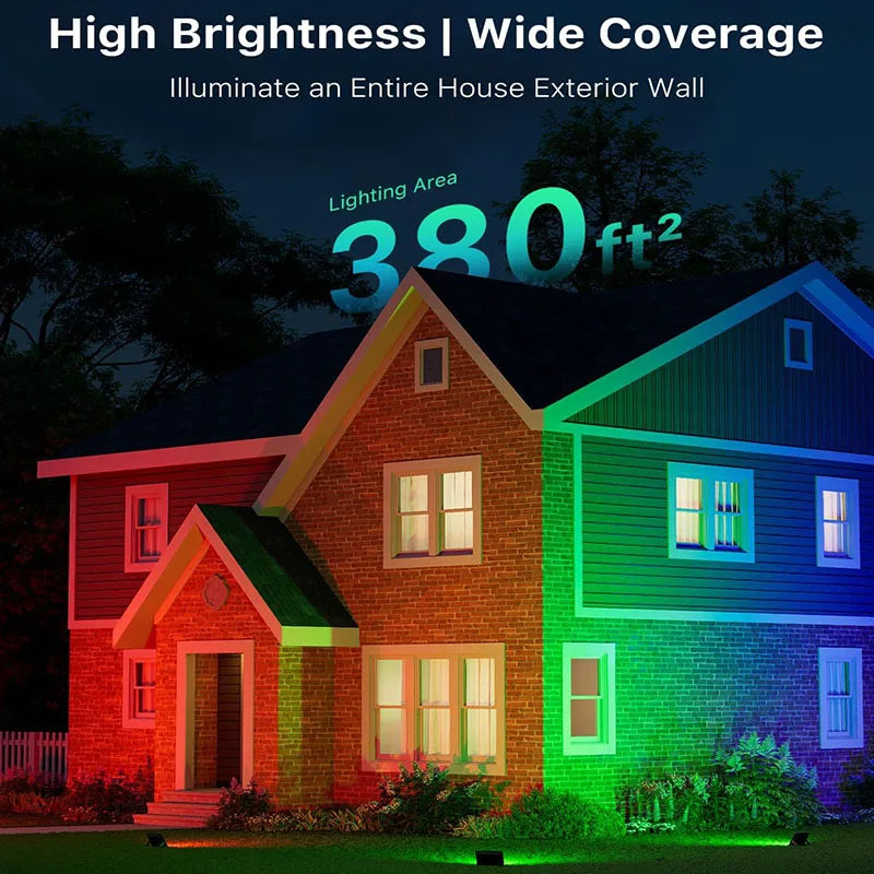 RGB LED Flood Light Bluetooth APP Control Smart Floodlights Timing Music Sync IP66 Waterproof Landscape Lighting with EU Plug