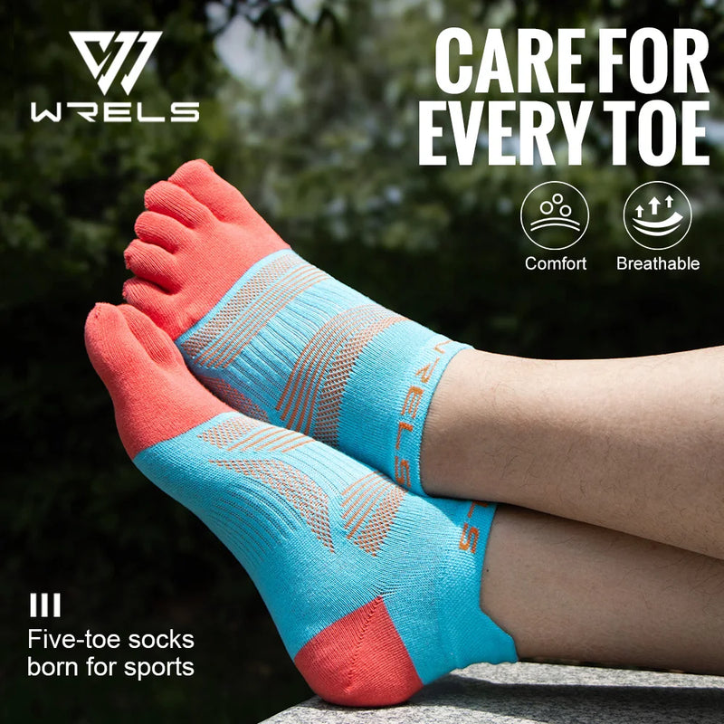 WRELS Five Finger Toe Running Socks Athletic Breathable Five Finger Socks High Performance Moisture Wicking Five Toe Socks