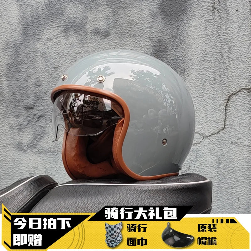 Retro 3/4 Open‑Face Helmet Vintage Jet Motorcycle Helmet,Half Helmet for Men Women Scooter Cruiser Riding Casco Para Moto