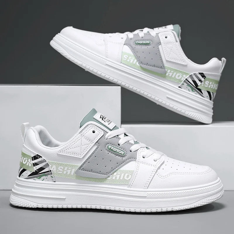 Mens Board Shoes New Leather Splicing Lightweight Snug Fashion Street Style Outdoor Low Top Casual Sports Flat Walking Shoes