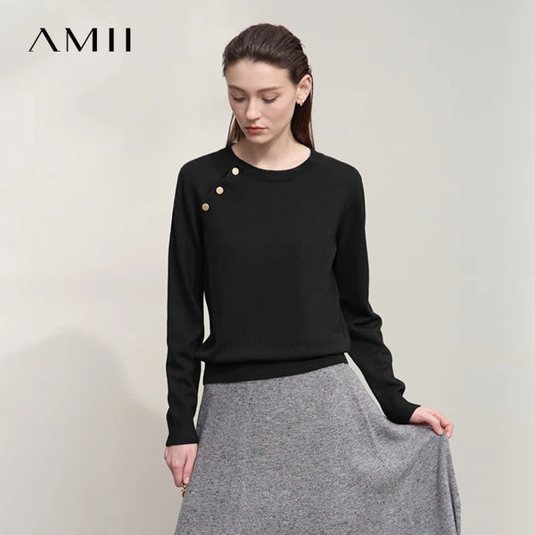 AMII Ladies Sweater 2026 Autumn New Solid Color Pullover Tops For Woman Long-sleeved O-neck Loose Casual Female Clothing12523096