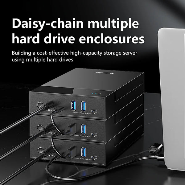 ប្រអប់ Blueendless 2.5/3.5 HDD/SSD ជាមួយ USB3.0 HUB គាំទ្រអាដាប់ទ័រ 18TB ប្រភេទ C ទៅ SATA ប្រអប់ HDD ឥតគិតថ្លៃជាមួយអាដាប់ទ័រថាមពល 12V