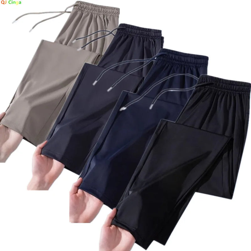 2026 Highly Elastic Men's Summer Ice Silk Pants, Thin Unisex Quick-dry Sports Trousers, Blue and Black Casual Pant.
