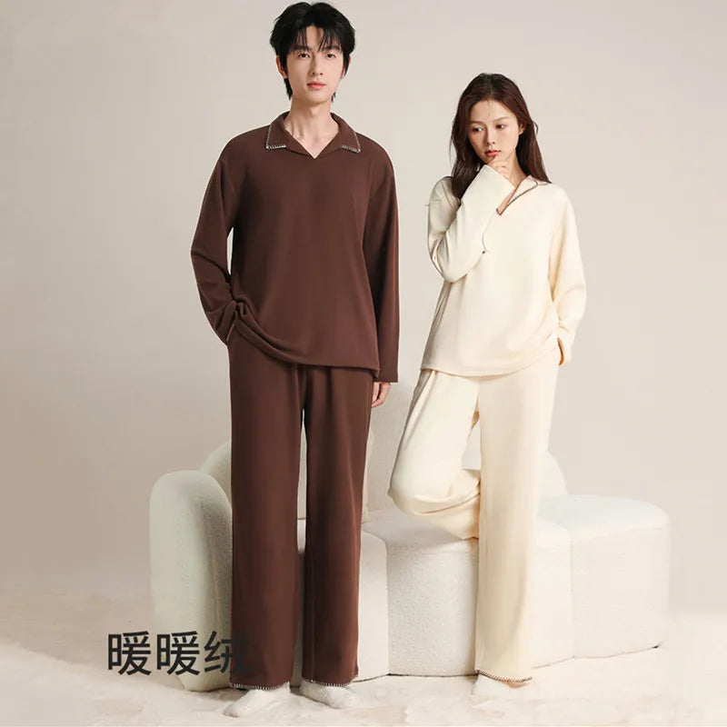 Pijama Mujer Thicken Warm Sleepwear For Sleeping Set Autumn Winter Couple Pajamas Long Sleeve De Velvet Women's Home Clothes