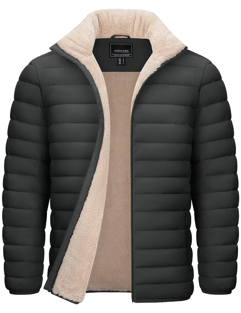 TACVASEN Men's Puffer Jacket Winter Warm Sherpa Lined Water Resistant Windproof Insulated Jacket Winter Puffy Coat Hiking Travel