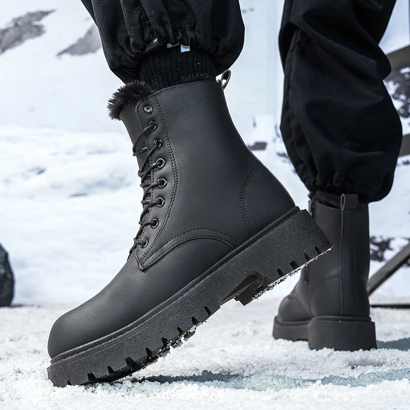 Men's Warm Plush High-Top Boots Winter Soft-Sole Non-Slip Outdoor Casual Boots Fashion Plus Size Unisex Versatile Snow Work Shoe