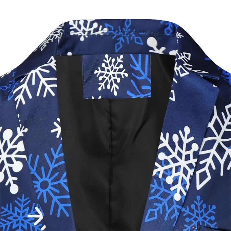 2026 New Thin Men's Blue Suit Two-Piece Set, Christmas Essential Loose Fit Asian Size Classic Christmas Outfit for Men