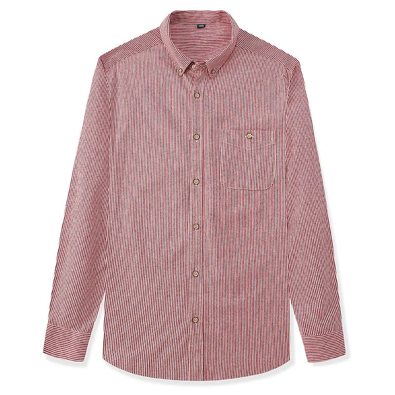 Men's Spring Summer Striped Shirts Long Sleeve Japanese Style Casual Button Down Shirt Vintage Turn-down Collar Male Tops